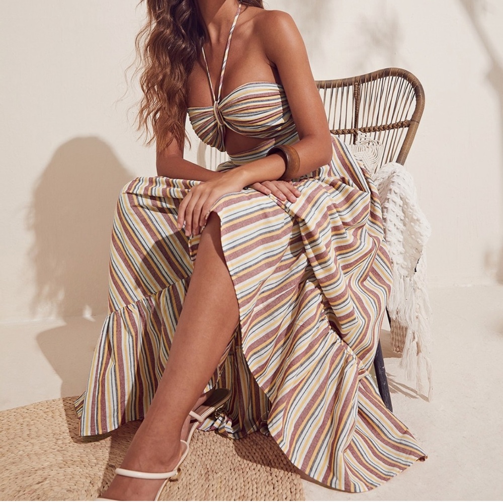Striped ruffle hem maxi dress